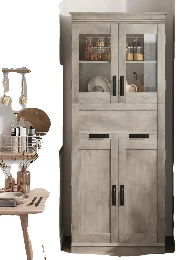 Armoire de rangement grise à 4 portes avec étagères réglables modulables