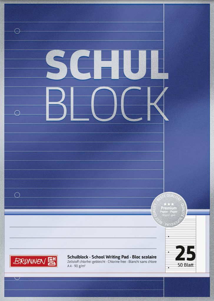 BRUNNEN 1052625 Block Premium "Schulblock" A4, geruit met Productafbeelding 