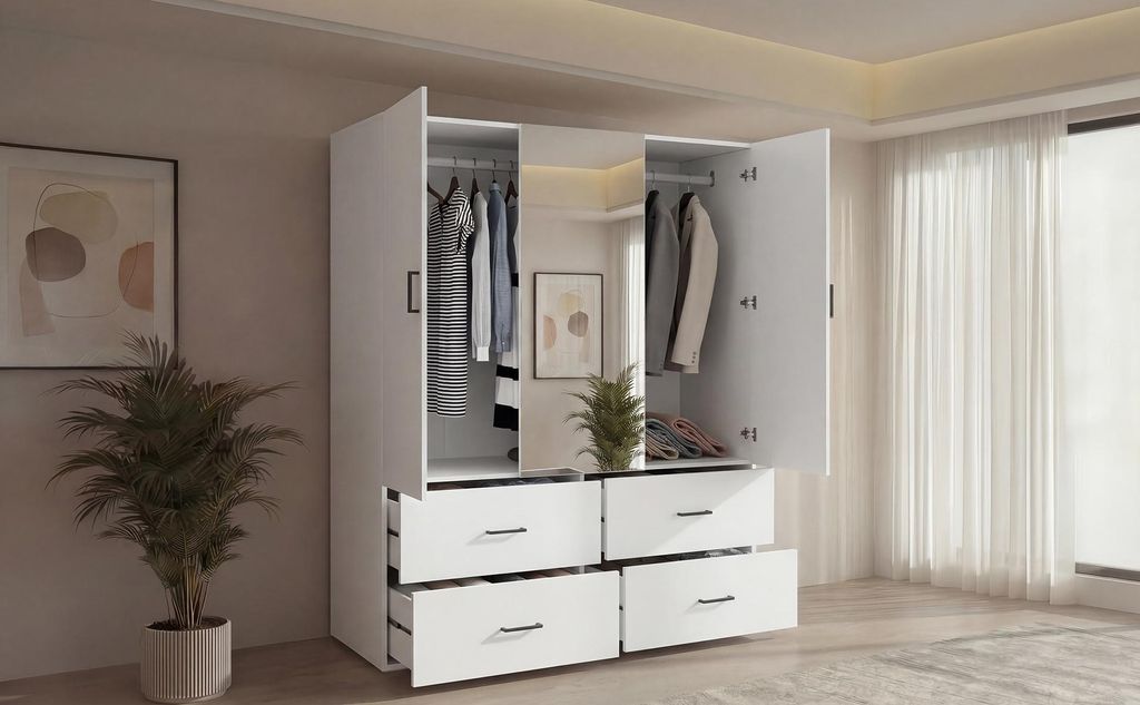Skříň ProximaX se zrcadlem 130 cm, bílá – šatní skříň se 4 Obrázek produktu 
