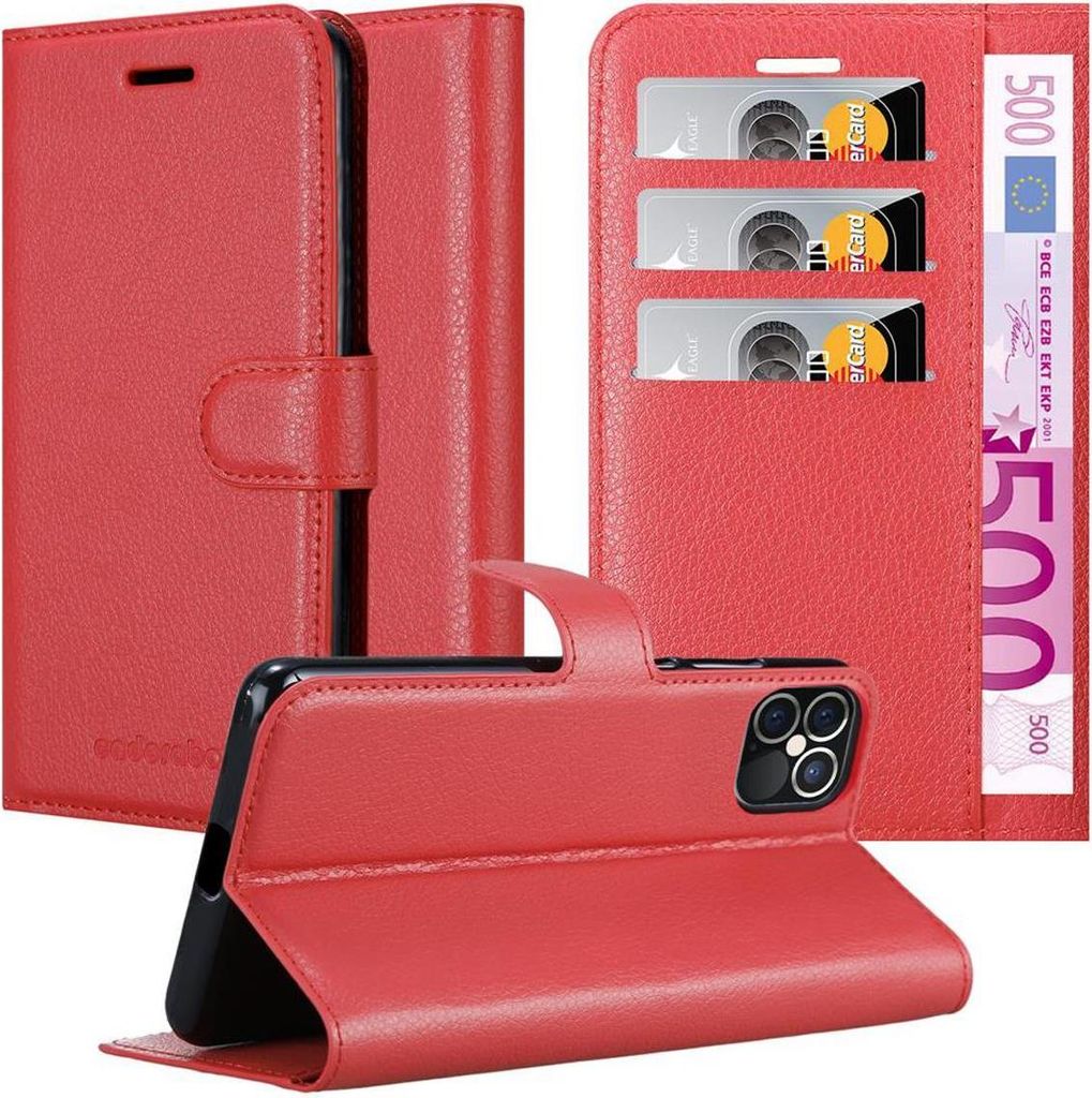 Cadorabo Hülle für Apple iPhone 12 / 12 PRO Schutz Hülle in Rot Handyhülle Etui Case Cover Magnetverschluss