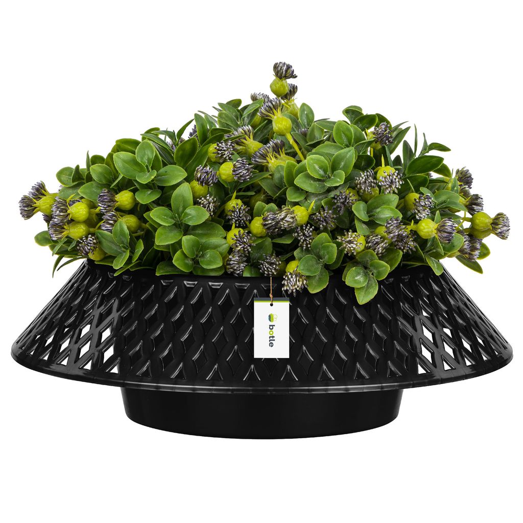 Friedhofsschale Rund Blumentopf Ø 23 cm Kunststoff Dekorative Blumenschale im Glänz Graphit, durchbrochene Dekoration - Grabstein-Blumenarrangeme...