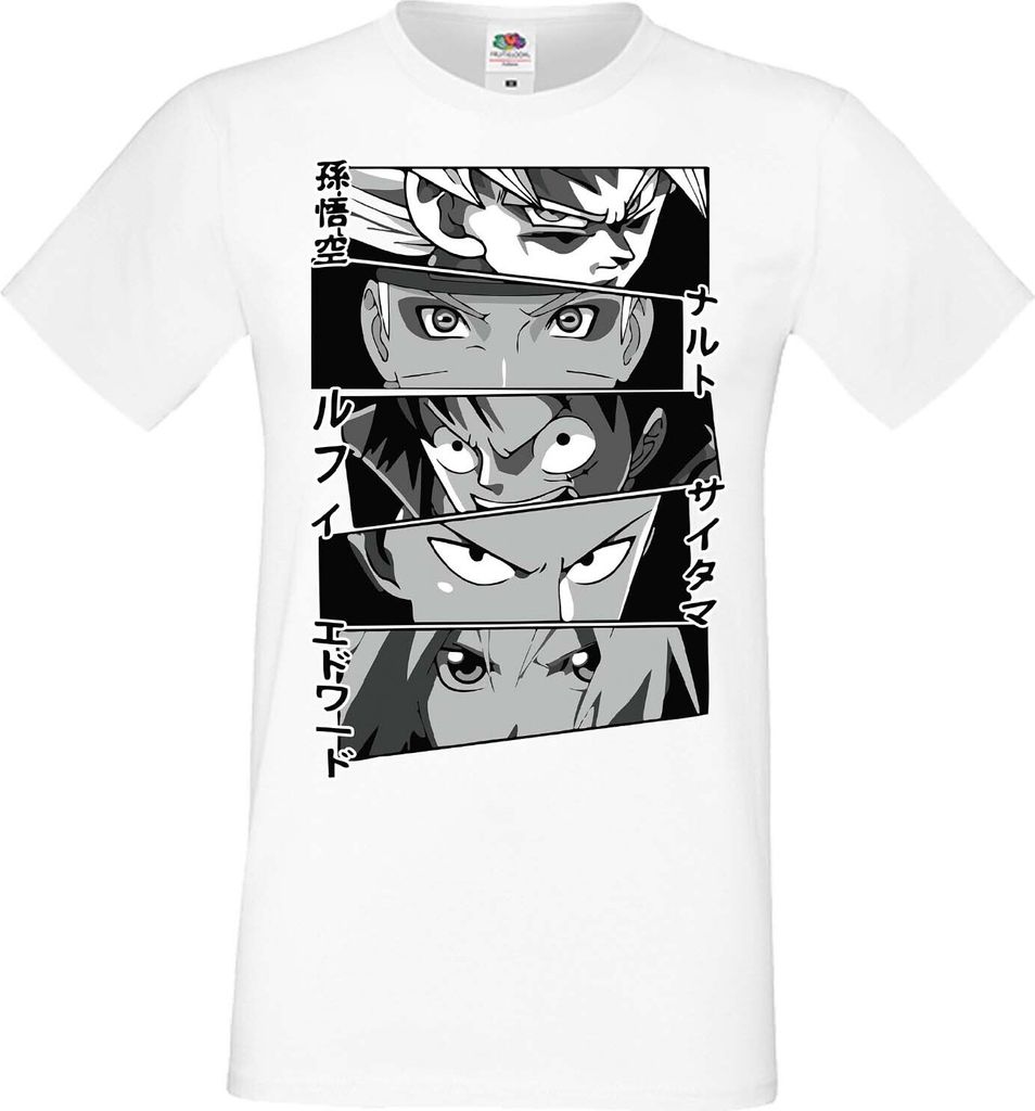 Herren T-Shirt Manga Anime Anime Heroes Naruto Goku Luffy Sakura Anime Heroes, Man L / Weiß