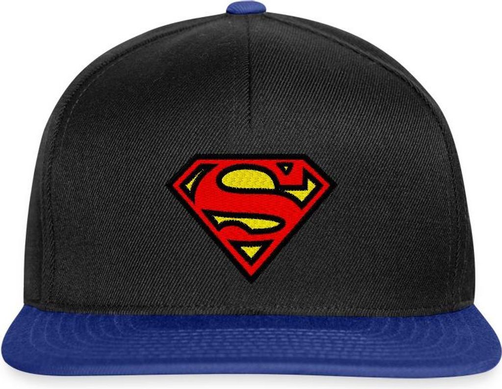 Spreadshirt Superman Logo S-Shield Stick Snapback Cap, One size, Schwarz/Königsblau