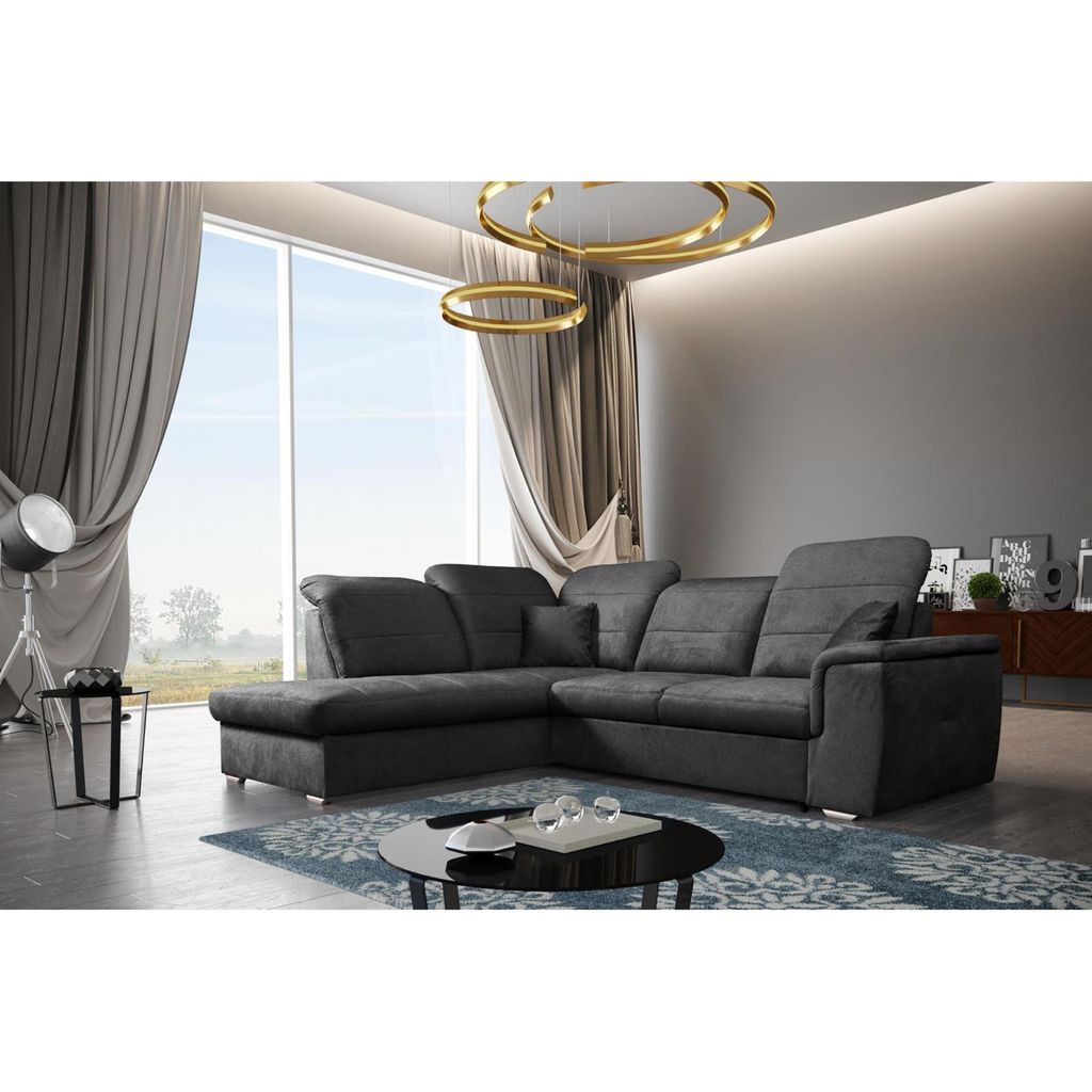 Ecksofa mit Schlaffunktion BERGAMO L, Ottomane links (Anthrazit- Viton 203)