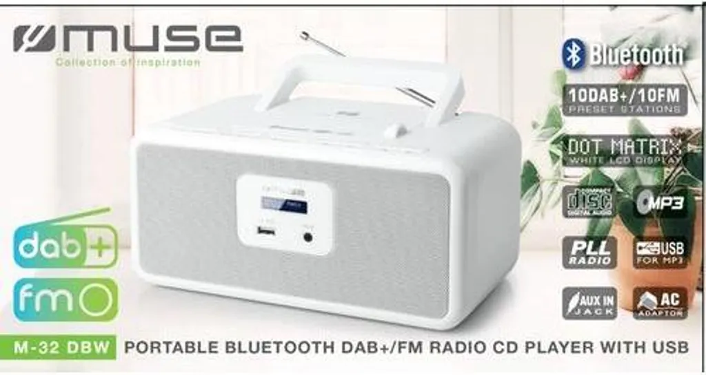 Poste Radio CD Portable DAB+ et Bluetooth Muse - Lecteur MP3 Blanc - 5