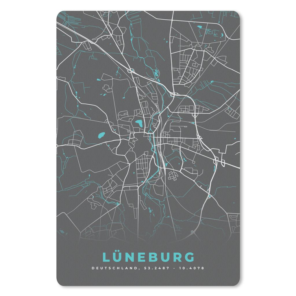 MuchoWow Mauspad Mousepad Blau - Deutschland - Karte - Stadtplan - Lüneburg 40x60 cm - Mousepads - Maus Mat - Pad - Mausunterlage - Schreibtisch...