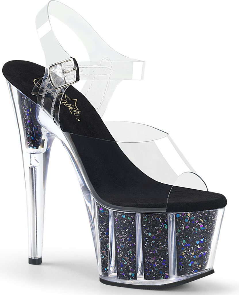ADORE-708CG Damen Sandale von Pleaser, Transparent Schwarz , EU 42, US 12