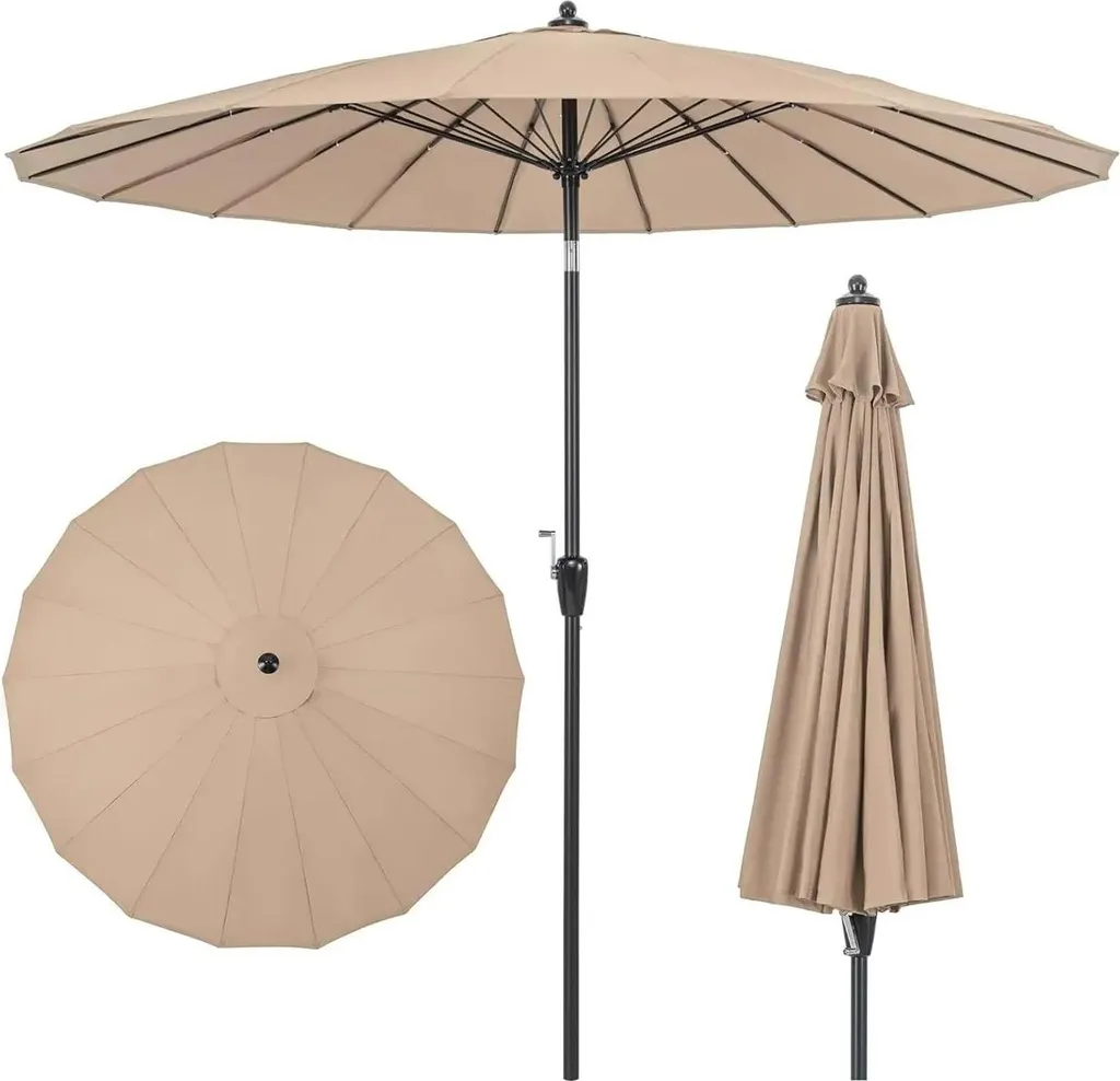 Parasol résistant au vent marron avec 18 baleines fibre et manivelle