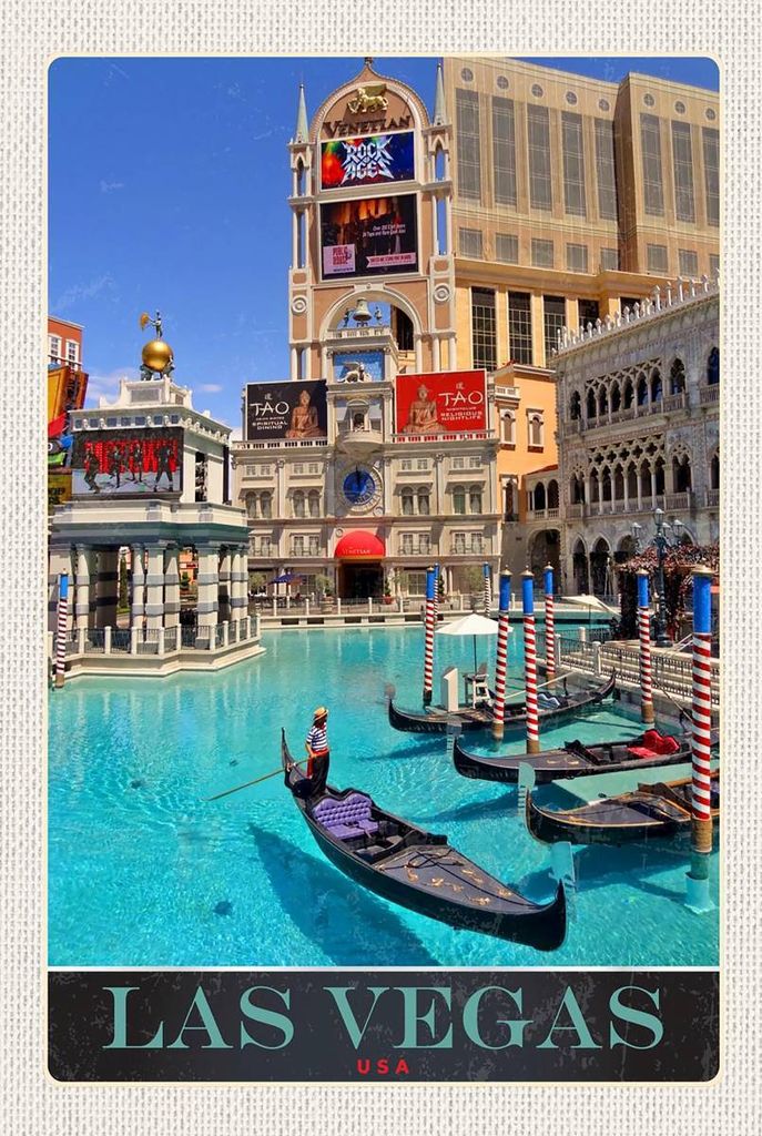 vianmo Holzschild 18x12 cm Las Vegas Bootstour USA Casino Amerika Bildmotiv Reisemotiv Abenteuer Reisen