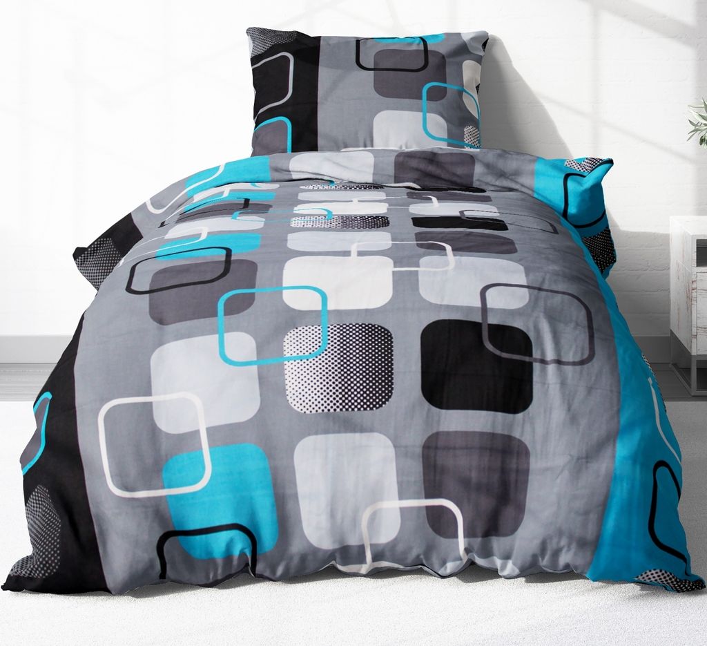 2 tlg.Renforce Bettwäsche 100% Baumwolle 135x200cm Viereck Effekt Türkis Blau