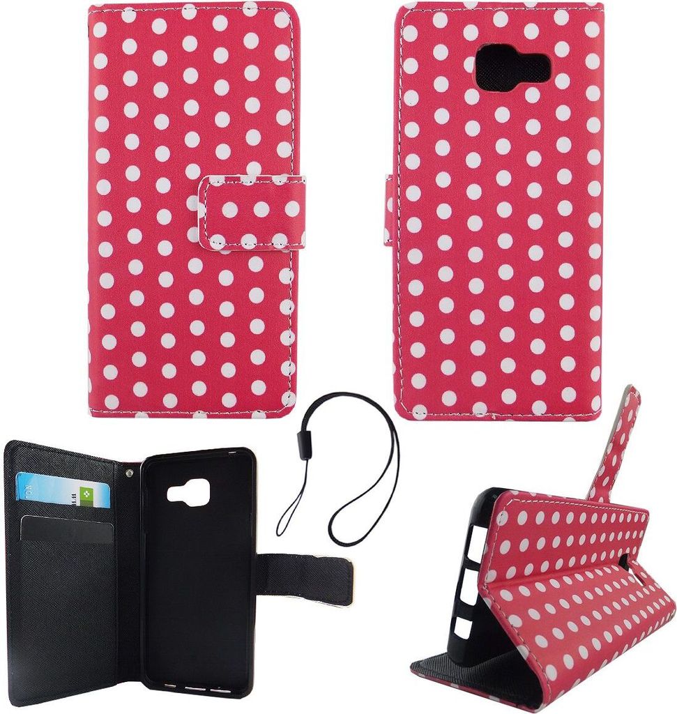 Handyhülle Tasche für Handy Samsung Galaxy A3 2016 Polka Dot Pink Weiss