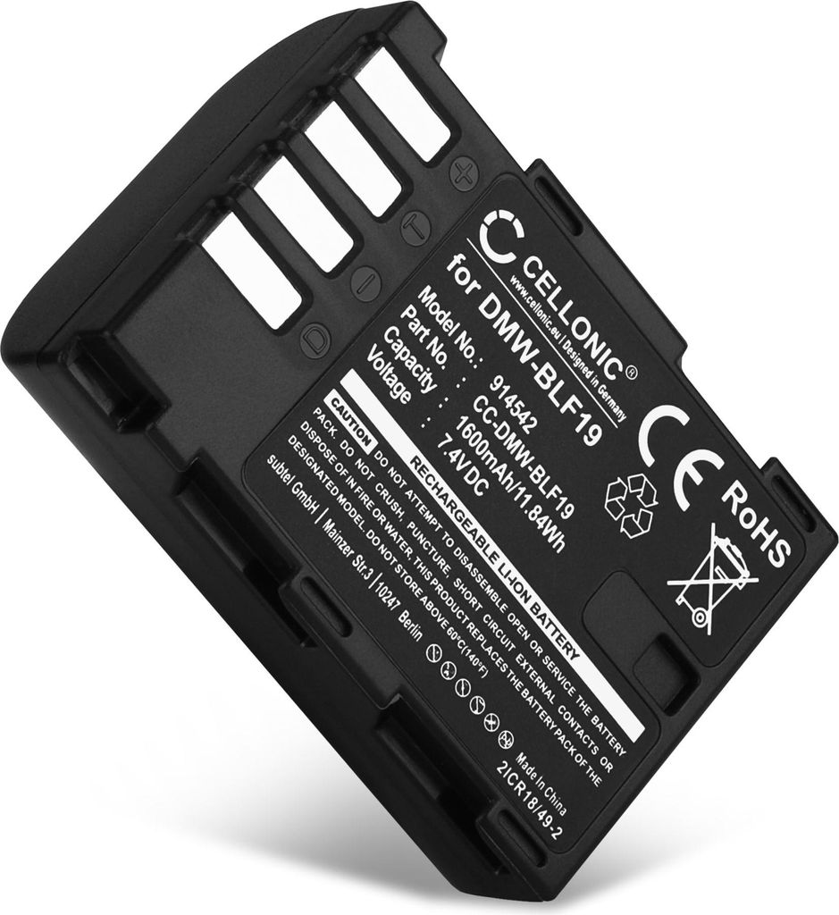 CELLONIC 1x Akku für Kamera Kompatibel mit Panasonic Lumix DC-GH5, Lumix DMC-GH4, Lumix DMC-GH3, DMW-BLF19 - (1600mAh, 7.4V)