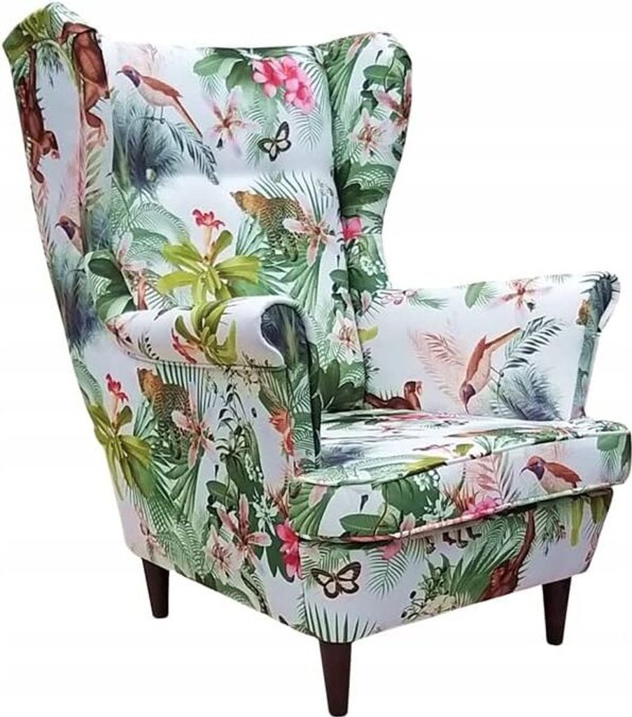 Family Meble Ohrensessel Print Relaxsessel Skandinavisch Bequemer Sessel Loungesessel Fernsehsessel Für Wohnzimmer Schlafzimmer Büro (GARDEN 2)