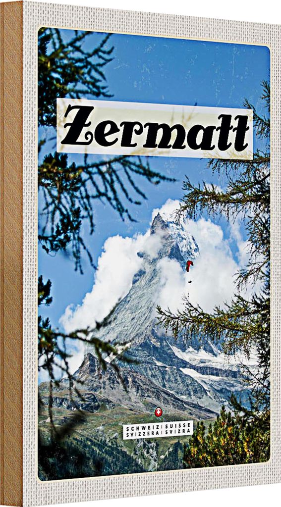 Holzschild Reise 20x30cm Zermatt Schweiz Tannenbaum Winterzeit