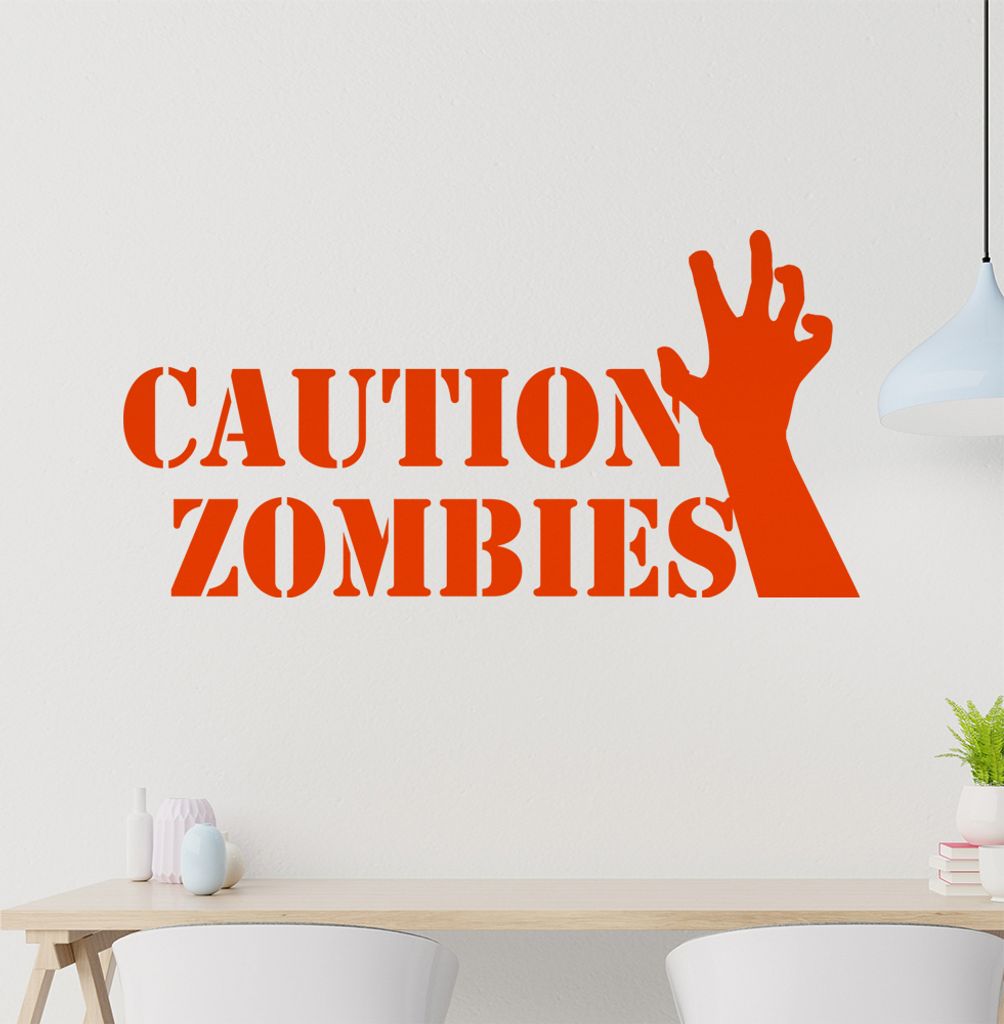 Caution Zombies Wandtattoo in 6 Größen - Wandaufkleber Wall Sticker - Dekoration, Küche, Wohnzimmer, Schlafzimmer, Badezimmer