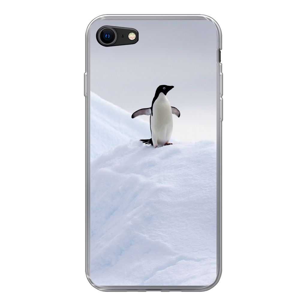 MuchoWow Handyhülle Schutzhülle Hülle für iPhone SE 2022 Pinguin - Eis - Winter Silikon Softcase Handy Hülle - Schutzhülle