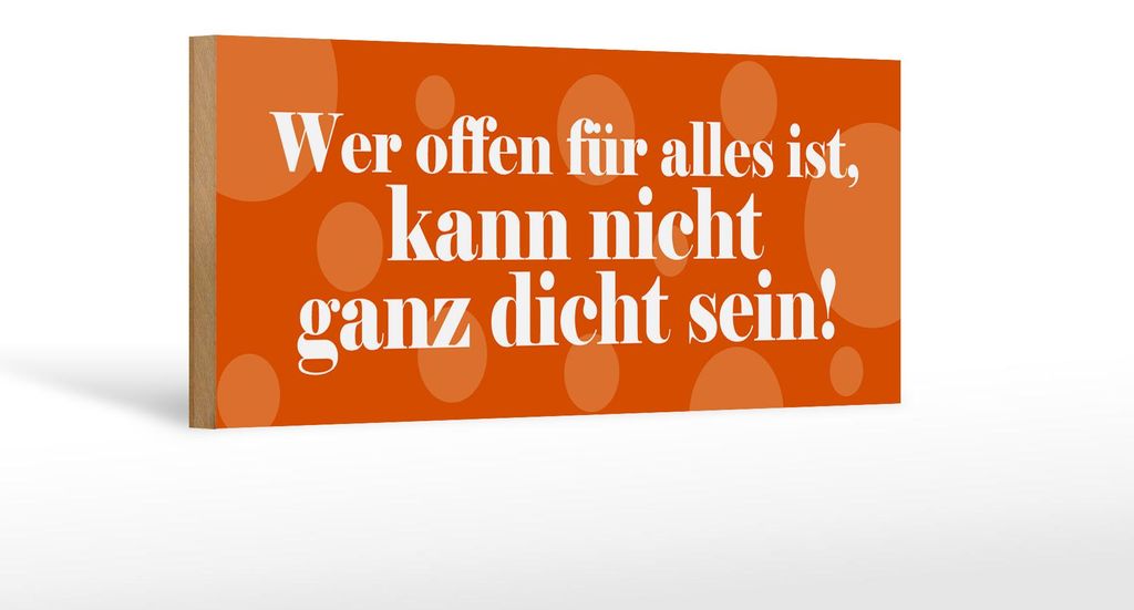 Holzschild Spruch 27x10cm Offen für alles nicht dicht