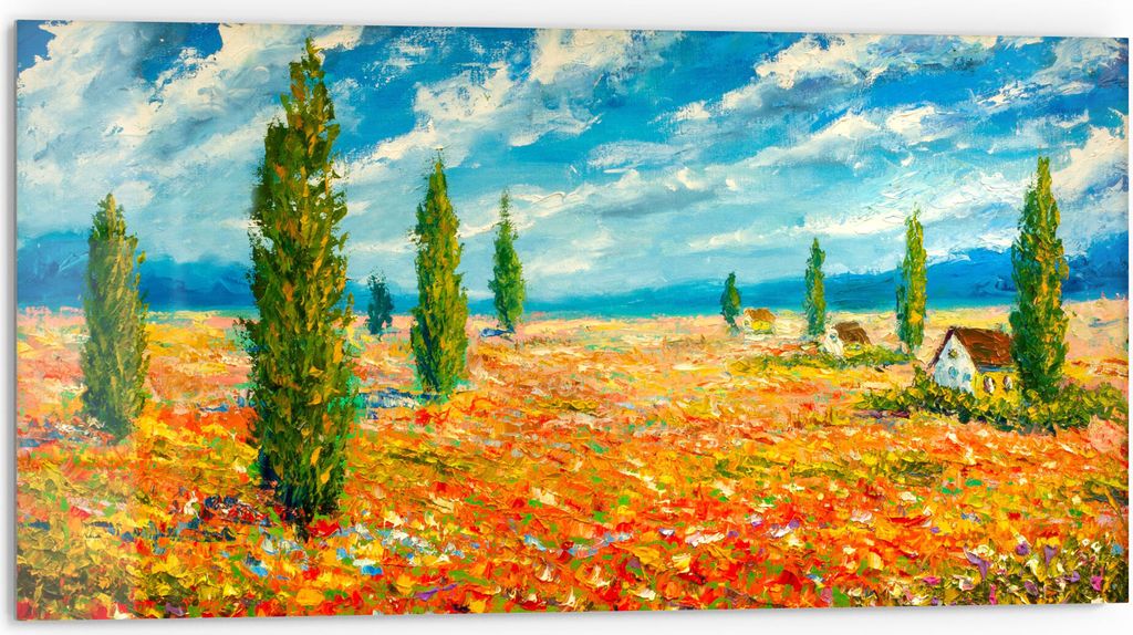 DEQORI Küchenrückwand Glas 80x40 cm 'Blumenmeer im Monet-Stil' Spritzschutz Bad Rückwand
