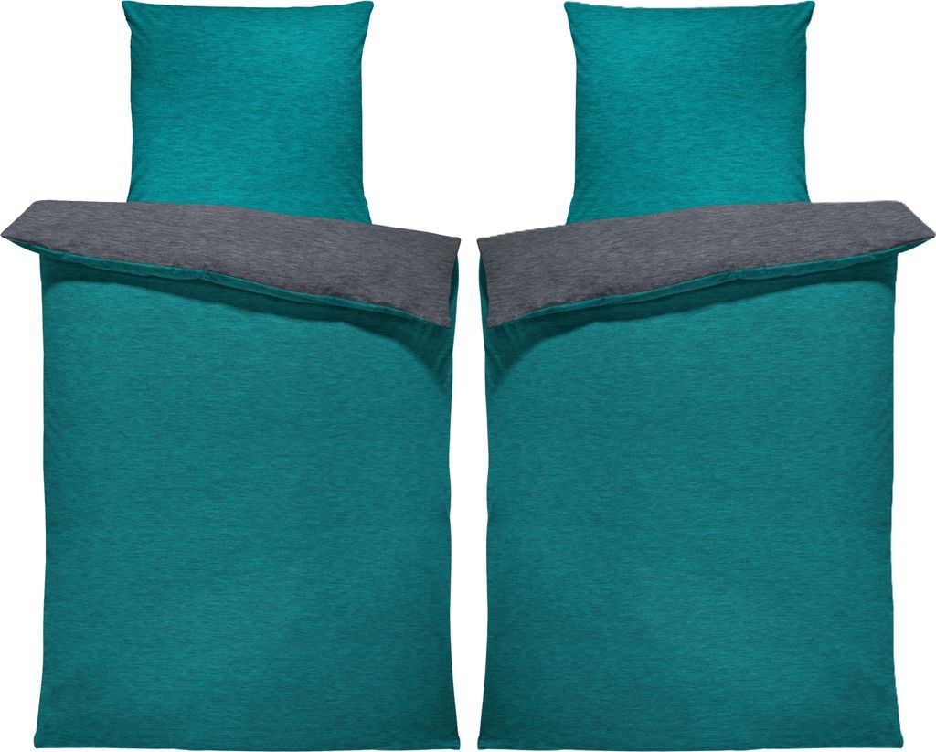 Winter Bettwäsche Biber Meliert Baumwolle Flanell Kuschelig Flauschig Warm Weich Modern, Größe:4 teilig 135x200 cm, Farbe:petrol / anthrazit
