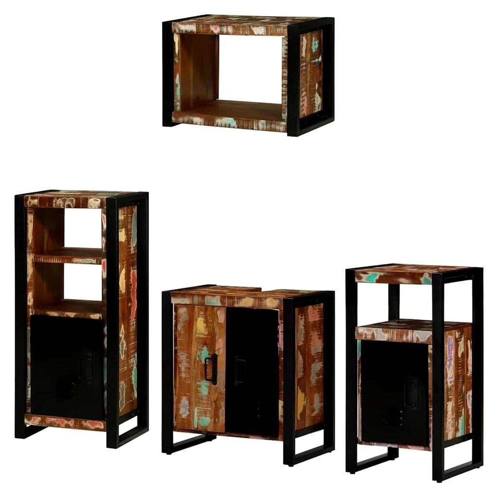 Badezimmermöbel Set 4-teilig Mehrfarbig aus massivem recyceltem Holz