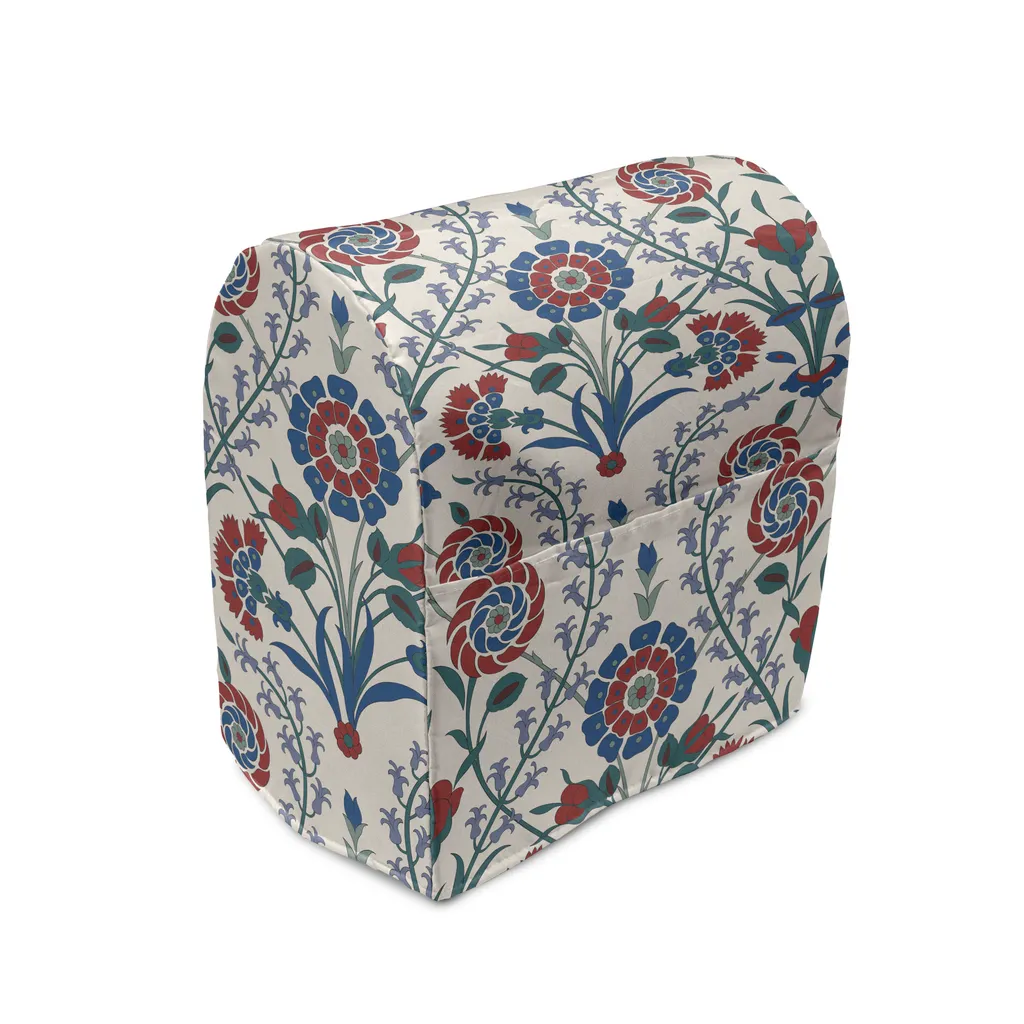 ABAKUHAUS Copri frullatore marocchino, antico motivo floreale, custodia per utensili da cucina con tasche, 36 x 39 x 24 cm, marrone rossiccio verde acqua