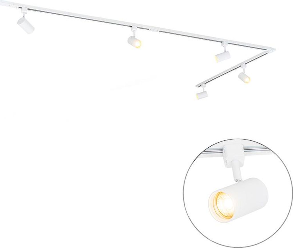 QAZQA - Modern Smartes Schienensystem I Spotlight I Deckenspot I Deckenstrahler I Strahler weiß 1-phasig 5-flammig-leuchtend inkl. Wifi GU10 - Ico...