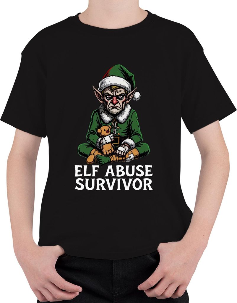 Elf Abuse Survivor böser Weihnachtself düster Geschenk Uni Kinder T-Shirt, Schwarz, 104