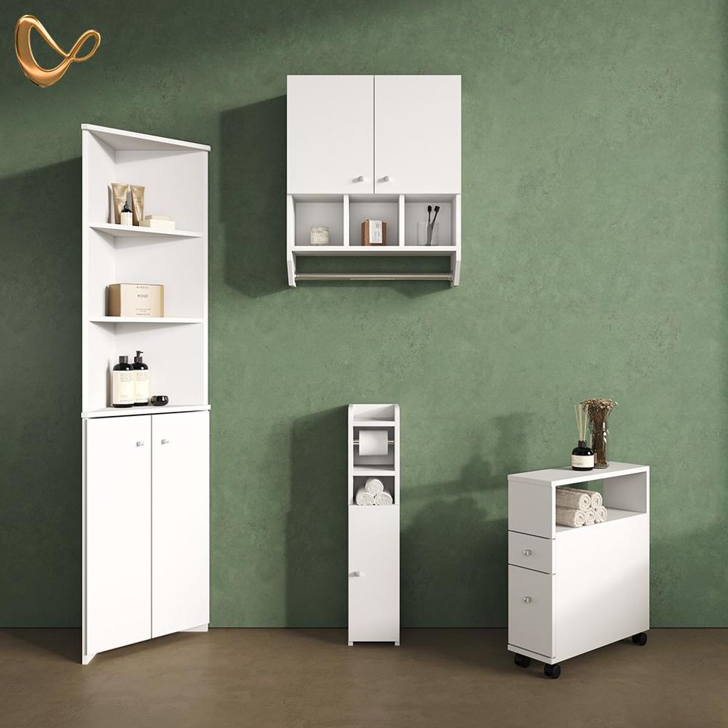 Badschrank Livinity Fucino Weiß 52 x 175 cm Eckschrank mit 2 Türen, Model 52908