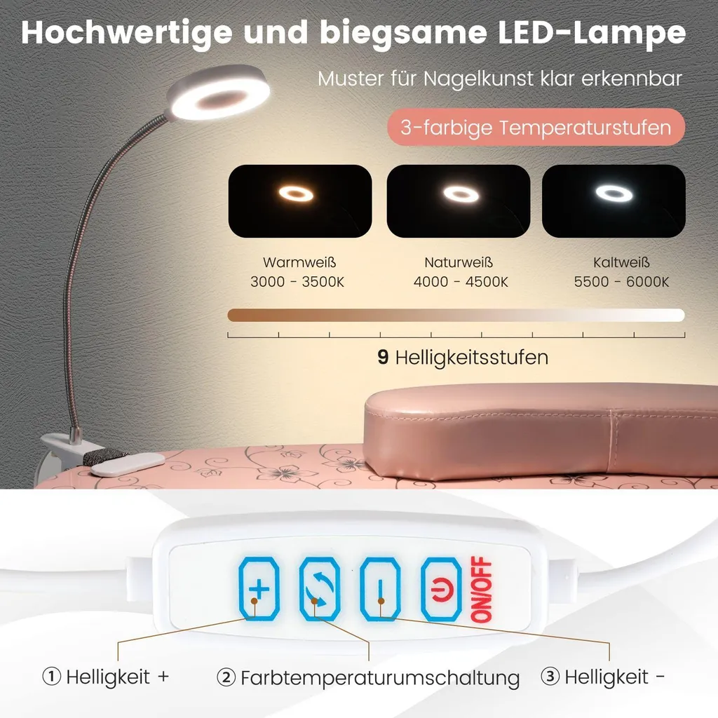 Table manucure pour pose de vernis avec lampe LED et collecteur 90cm