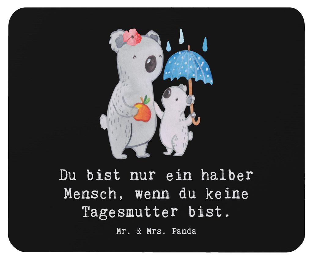 Mr. & Mrs. Panda Mouse Pad Tagesmutter Herz - Schwarz - Geschenk, pc mausunterlage, Mauspad, laptop, mousepad