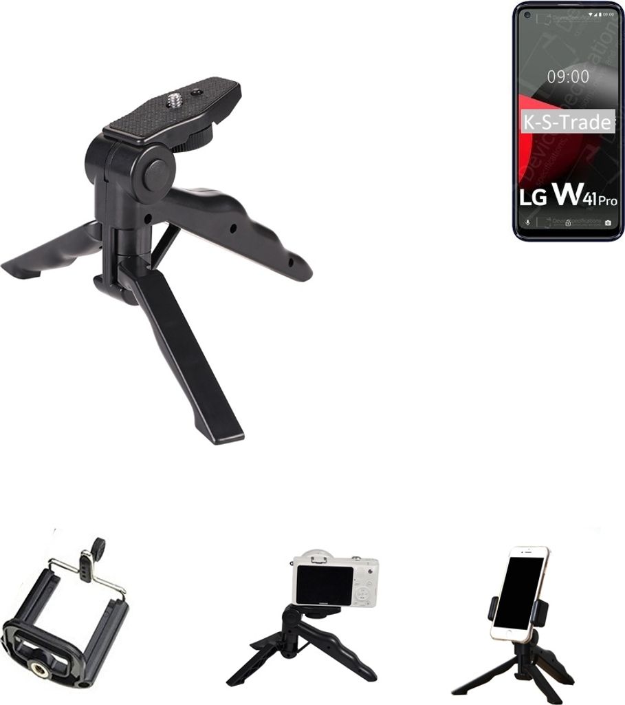 K-S-Trade Stativ Tisch-Ständer Dreibein Handy-Stativ Ständer kompatibel mit LG Electronics W41 Pro Mini-Stativ Smartphone Tripod Handy-Stativ aus