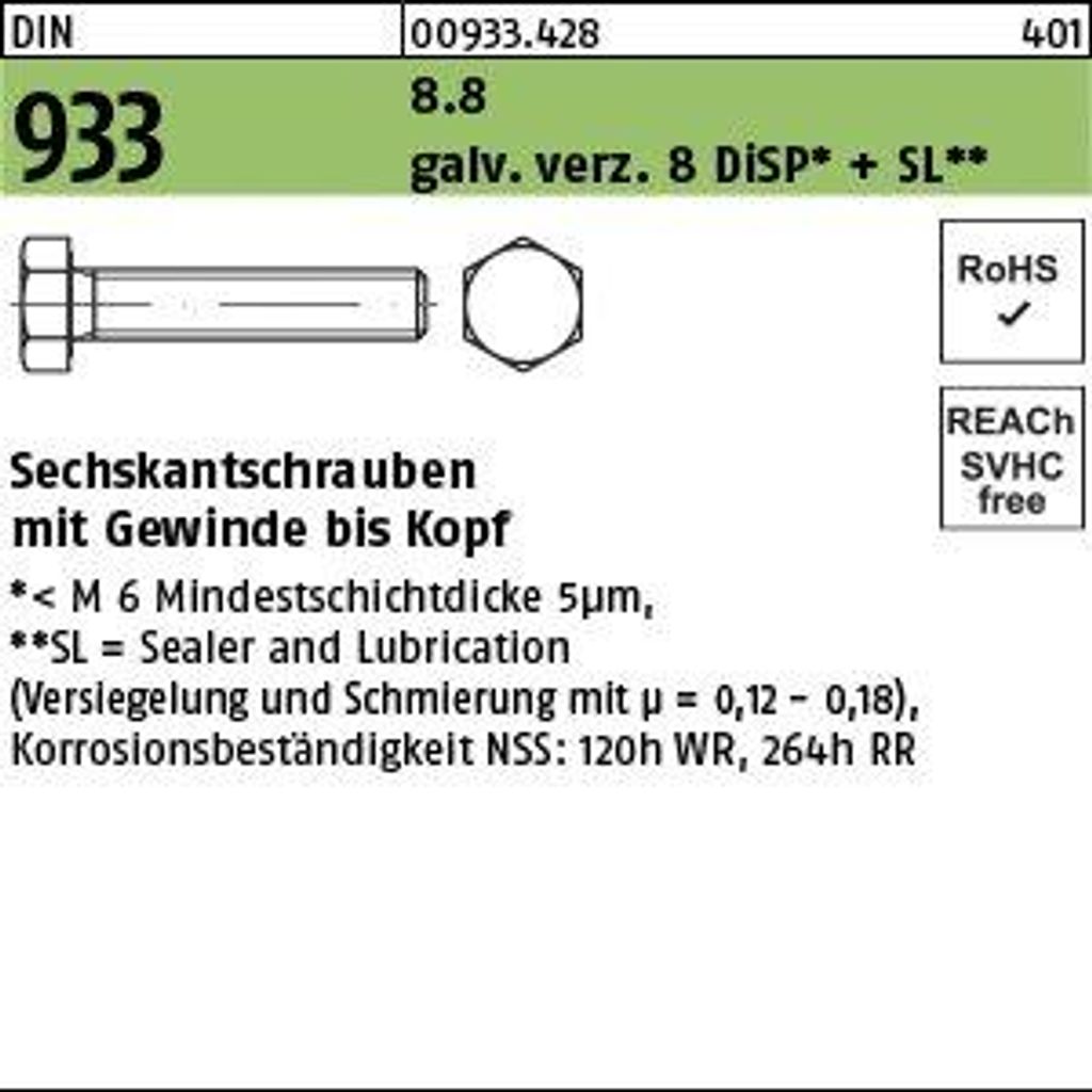 Sechskantschraube DIN 933 VG M 5 x 30 8.8 gal Zn DiSP + SL Produktbild 