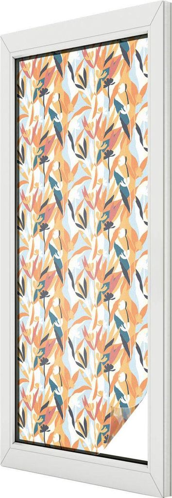 Buntglas Fensterfolie – 146x50 cm – Stained-Glass Design – blickdichte dekorative Sichtschutzfolie – selbstklebend, UV-Schutz – Botanisch...