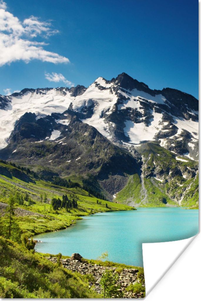 MuchoWow Poster Schnee - Berg - Wasser 80x120 cm - Papierdruck