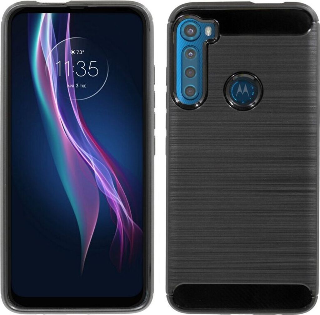 Silikon Hülle Carbon MOTOROLA ONE FUSION PLUS TPU Case Soft Handyhülle Cover Schutzhülle Schwarz