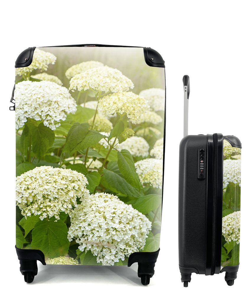 MuchoWow Koffer Handgepäck Trolley Rollkoffer Kleine Reisekoffer mit 4 Rollen - Ein Meer von weißen Hortensien - Cabin Size < 55x40x23 cm & 55x...