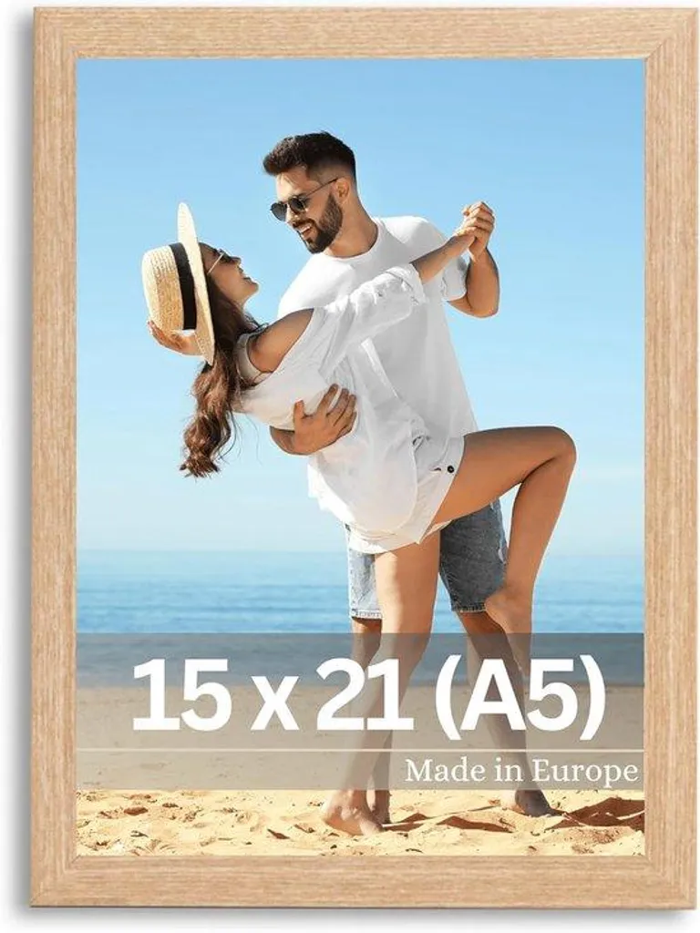 Cadre photo bois 15x21 cm - Finition beige minimaliste - Pièce unique
