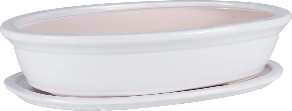 Bol à bonsaï en céramique blanche 40 cm avec soucoupe ovale assortie
