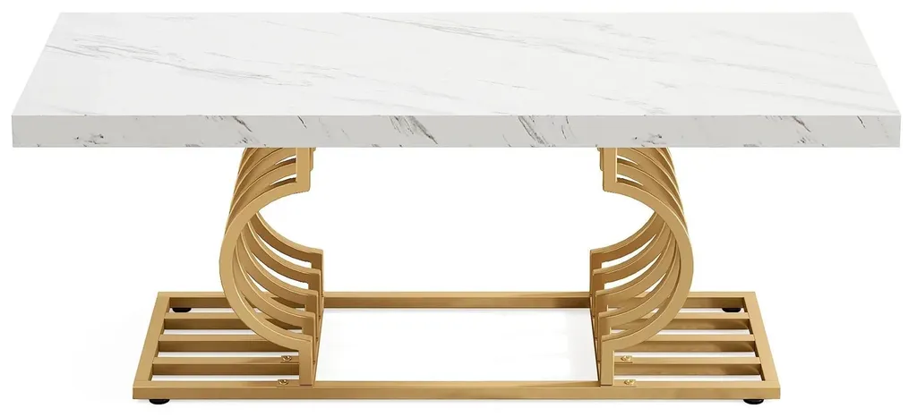 Table basse blanche aspect marbre 120 cm avec piètement géométrique - 10