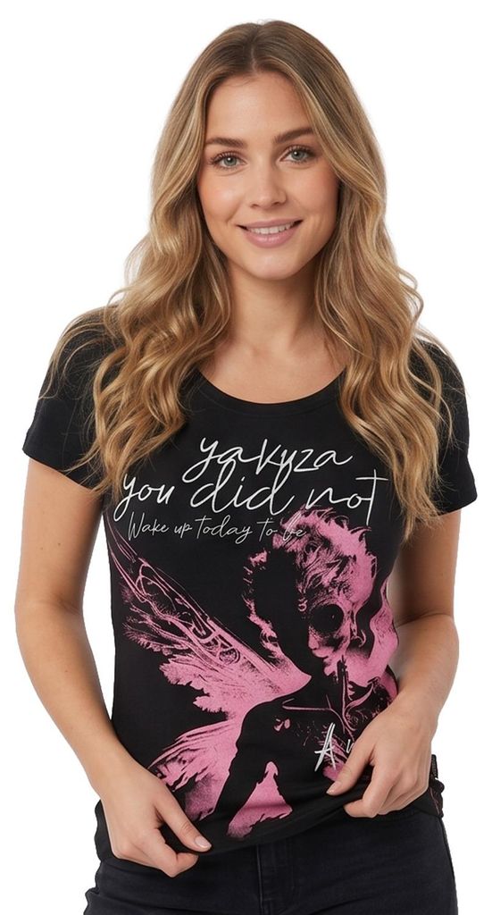 Yakuza Damen Fairy Curved Crew Neck T-Shirt, Schwarz, M