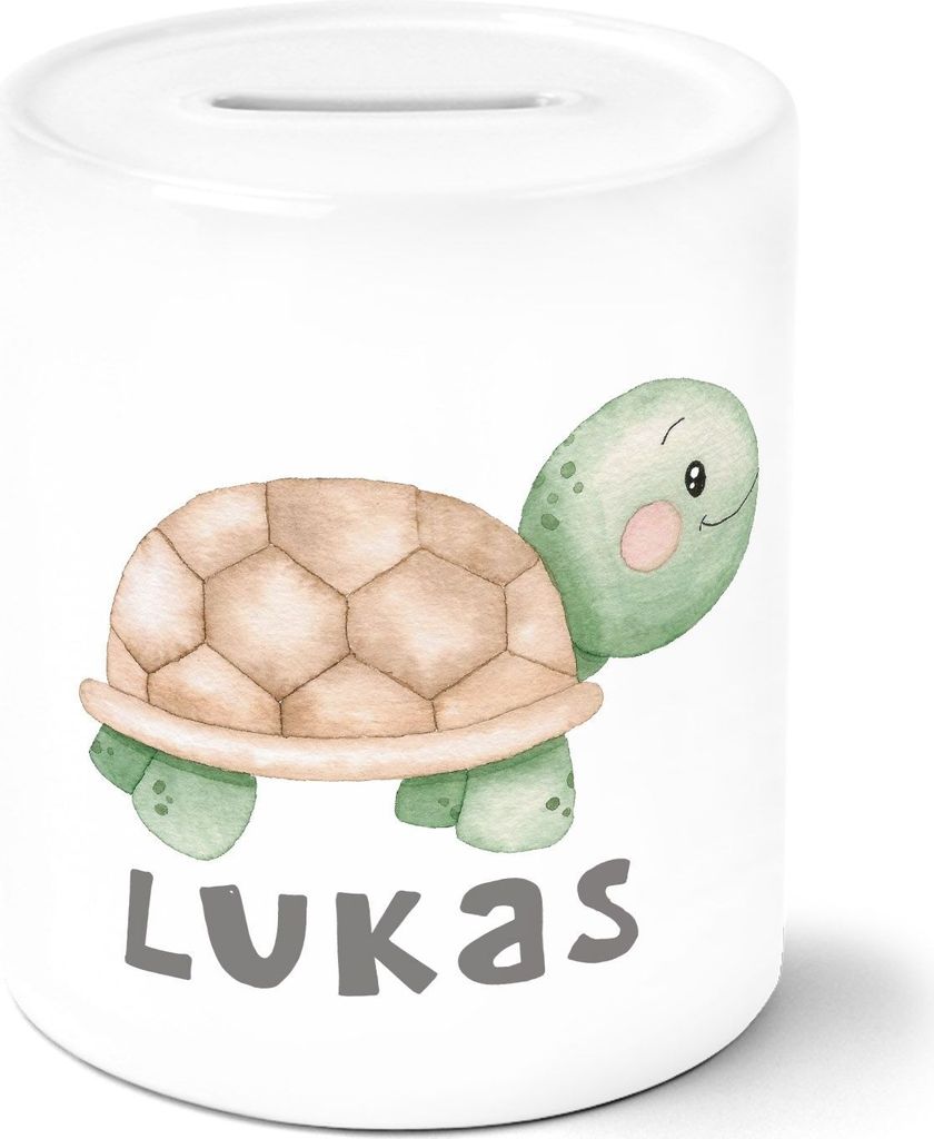 Kinder Spardose mit Namen Schildkröte Tiermotive Watercolor Sparschwein Keramik personalisierte Geschenke SpecialMe weiß unisize