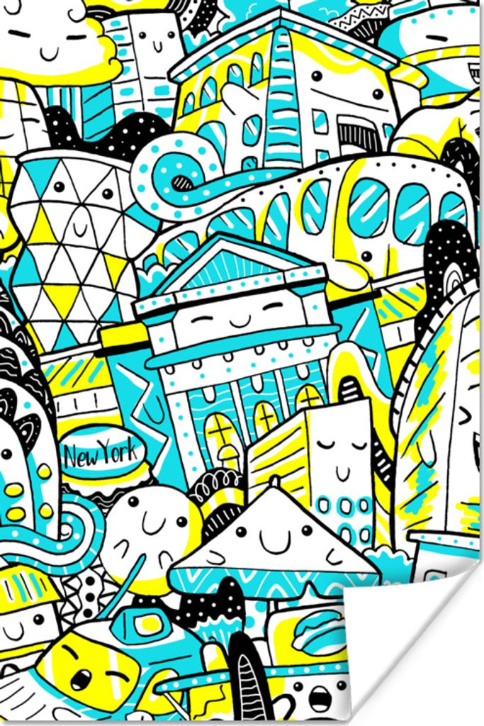 MuchoWow Poster New York - Gelb - Zeichnung 80x120 cm - Papierdruck