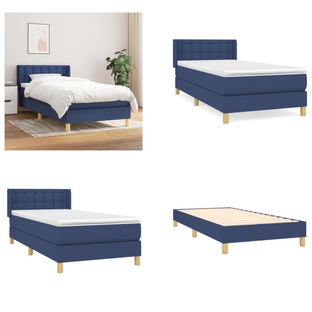 vidaXL Boxspringbett mit Matratze Blau 90x200 cm Stoff - Boxspringbett - Boxspringbetten - Bett - Schlafzimmermöbel