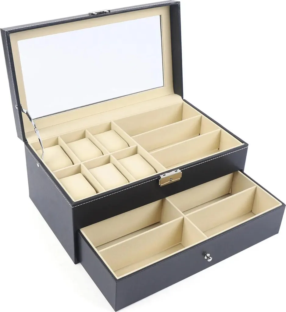 Coffret montres anti-rayures noir 33,5 cm pour protéger vos bijoux