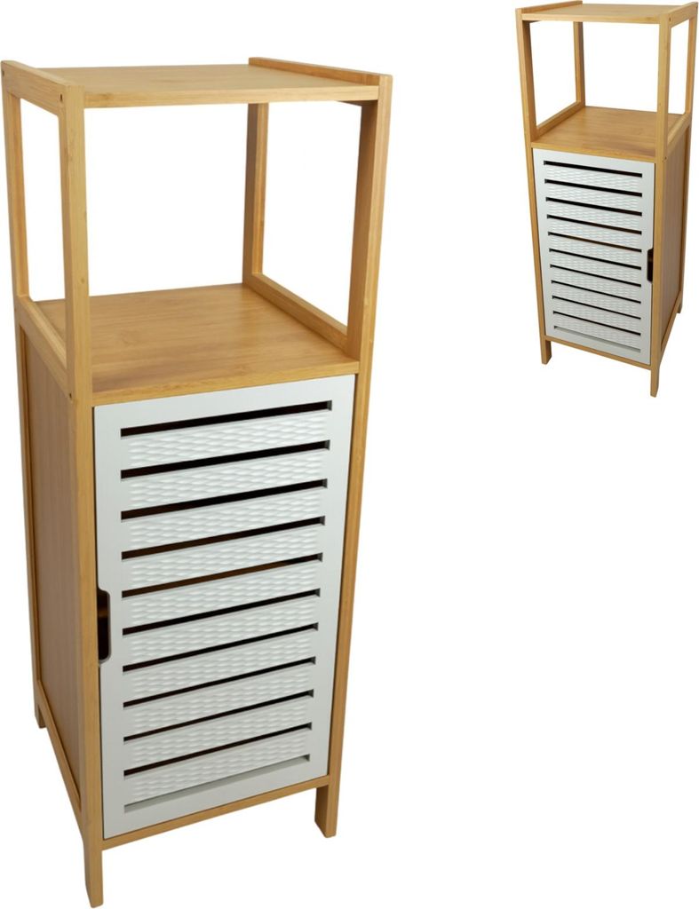 BEGRYF Bambus Badschrank 89x30x30 cm, Badezimmerschrank mit Tür und 2 Ablagen, schmaler Badschrank