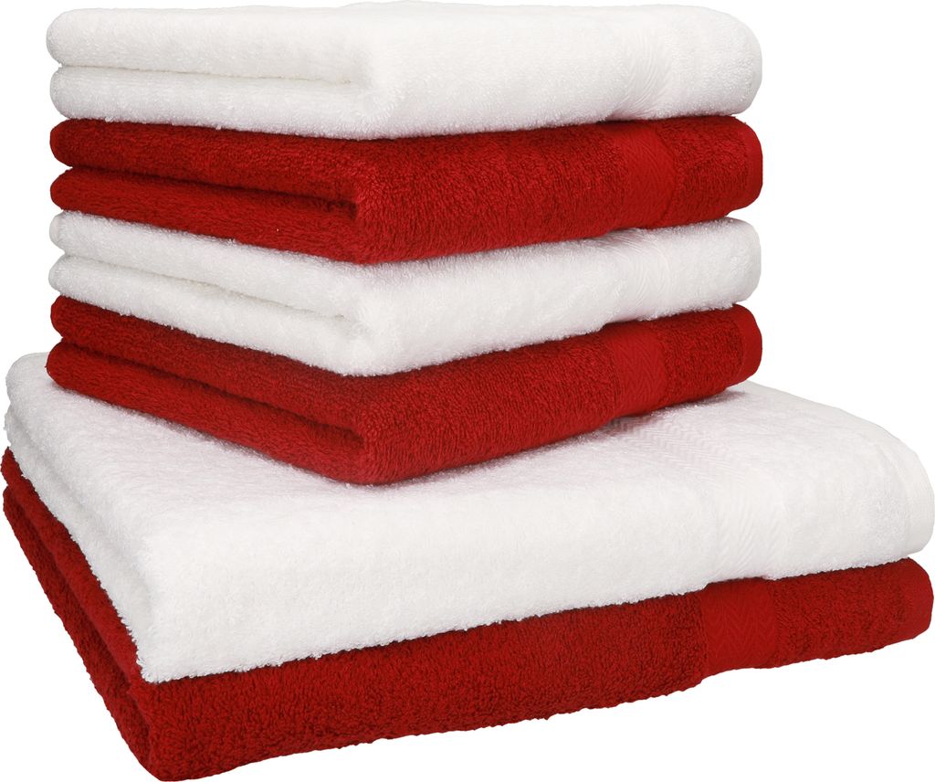 Betz 6-tlg. Handtuch-Set PREMIUM - 2 Liegetücher 4 Handtücher 100% Baumwolle Farbe: dunkelrot und weiß
