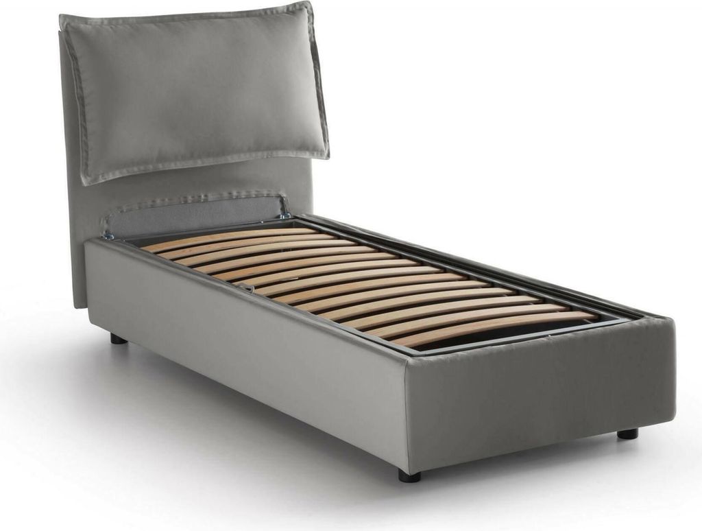 Einzelbett Dmosco, Containerbett mit Stoffbespannung, 100% Italy, Frontöffnung, passend für Matratze 80x190 cm, Grau