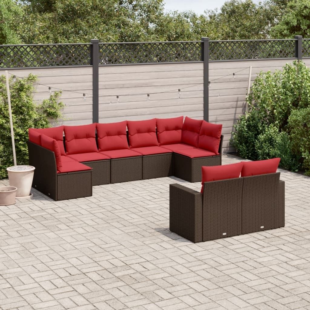 Maison Exclusive - 9-tlg. Garten-Sofagarnitur mit Kissen Braun Poly Rattan
