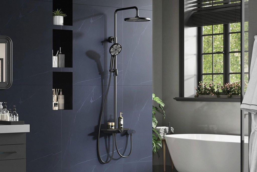 Regendusche Ohne Armatur Mit Ablage, Duschsystem Mit Duschkopf Edelstahl Verstellbare DuschsäUle Duschstange ÜBerkopfbrause Set Kopfbrause Rund 2...
