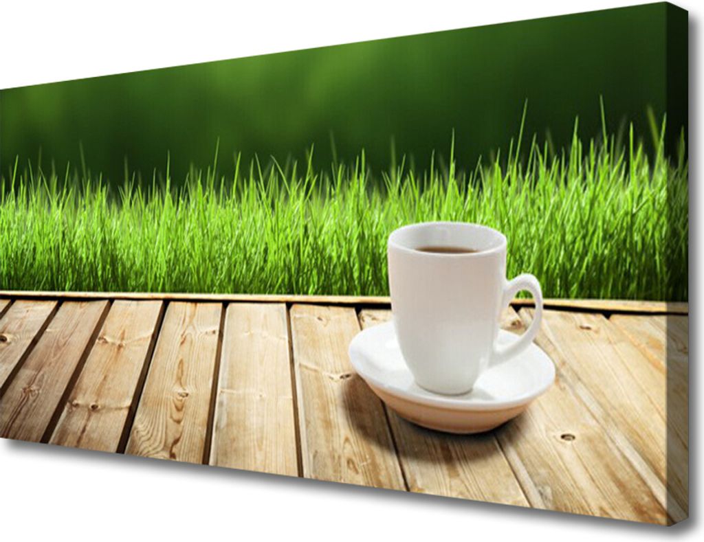 Tulup Leinwand-Bilder 100x50 Wandbild Canvas Kunstdruck Gras Tasse Natur